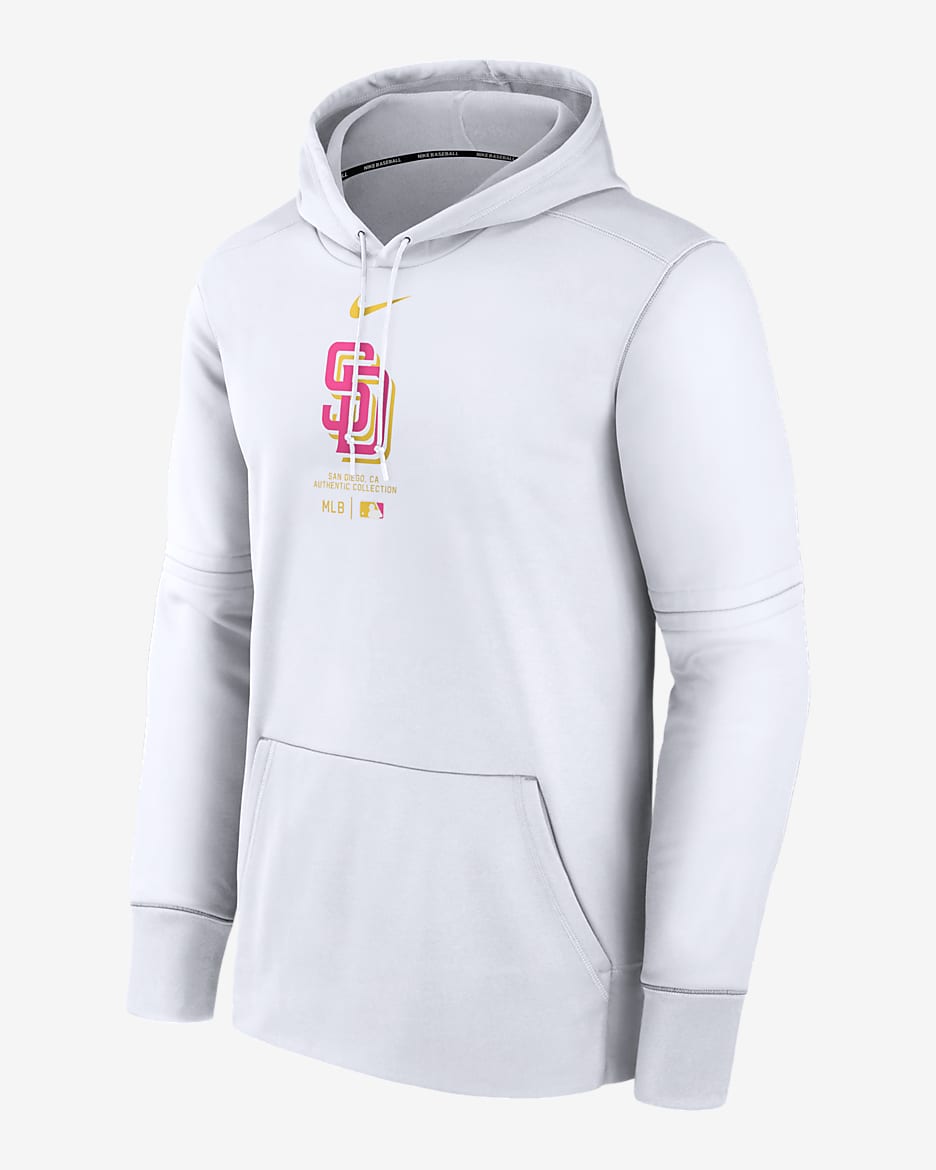 Sudadera con gorro sin cierre Nike Therma de la MLB para hombre San Diego Padres City Connect Practice - Blanco