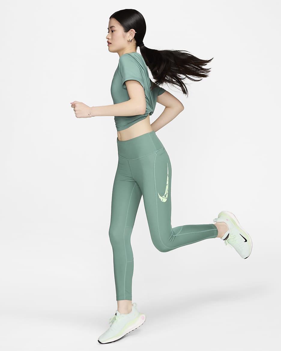 Nike Fast Women's Mid-Rise 7/8 Running Leggings with Pockets - Bicoastal/Vapor Green