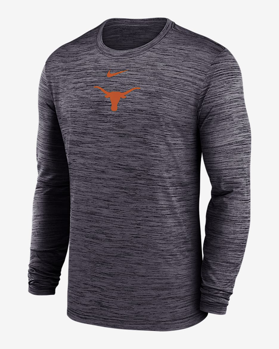 Playera de manga larga universitaria Nike Dri-FIT para hombre Texas Sideline Velocity - Negro