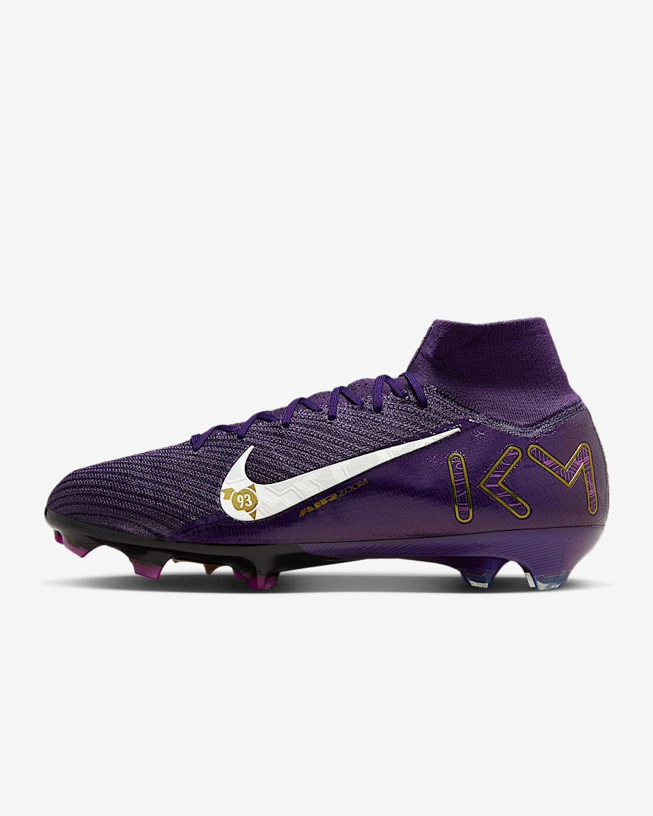 Tacos de fútbol FG de corte high Nike Mercurial Superfly 10 Elite "Kylian Mbappé" - Morado grandioso/Marfil pálido