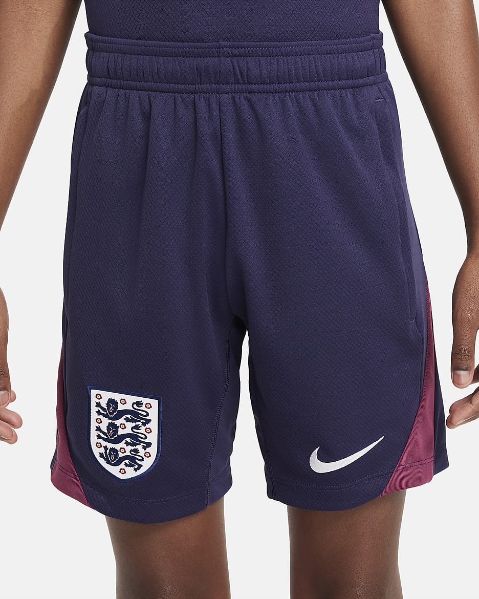 England Strike Nike Dri-FIT strikket fotballshorts til store barn - Purple Ink/Rosewood/Hvit