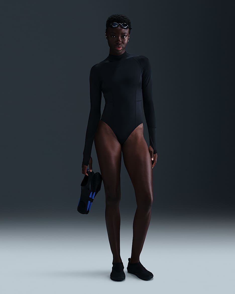 Nike Swim Fusion Women's HydraLock Long-Sleeve One-Piece (CB) - Black/Black
