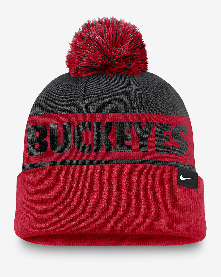 Ohio State Buckeyes Primetime Peak Men's Nike College Cuffed Pom Beanie - University Red