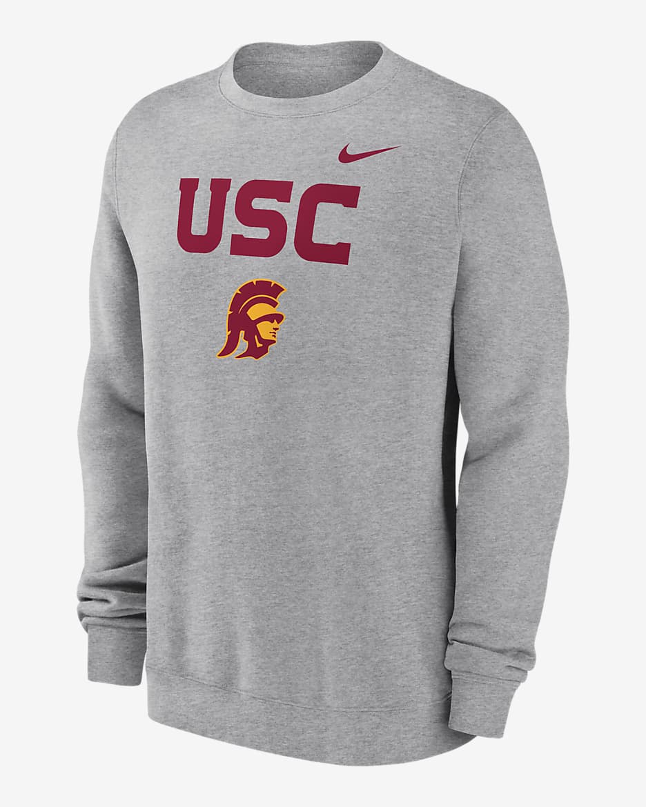 Sudadera de cuello redondo sin cierre universitaria Nike para hombre USC Trojans Primetime Primary Stack - Gris oscuro jaspeado