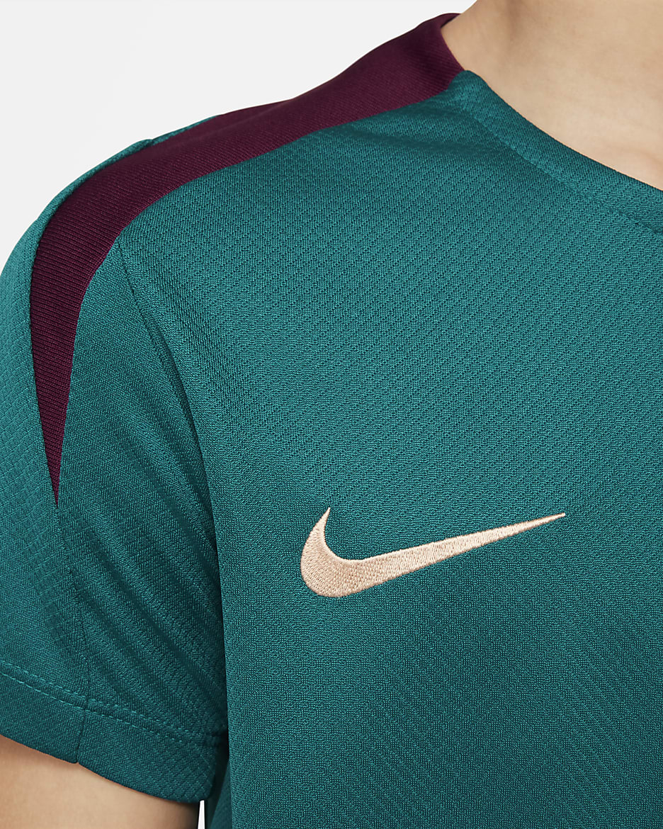 Paris Saint-Germain Strike Nike Dri-FIT knit voetbaltop met korte mouwen voor kids - Geode Teal/Geode Teal/Bordeaux/Guava Ice