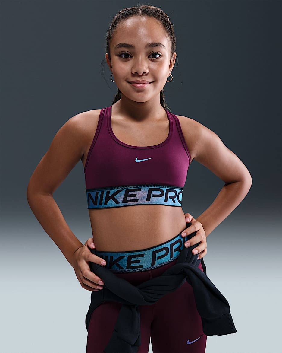 Nike Pro Swoosh Big Kids' Sports Bra with Shine Accents - Bordeaux/Black