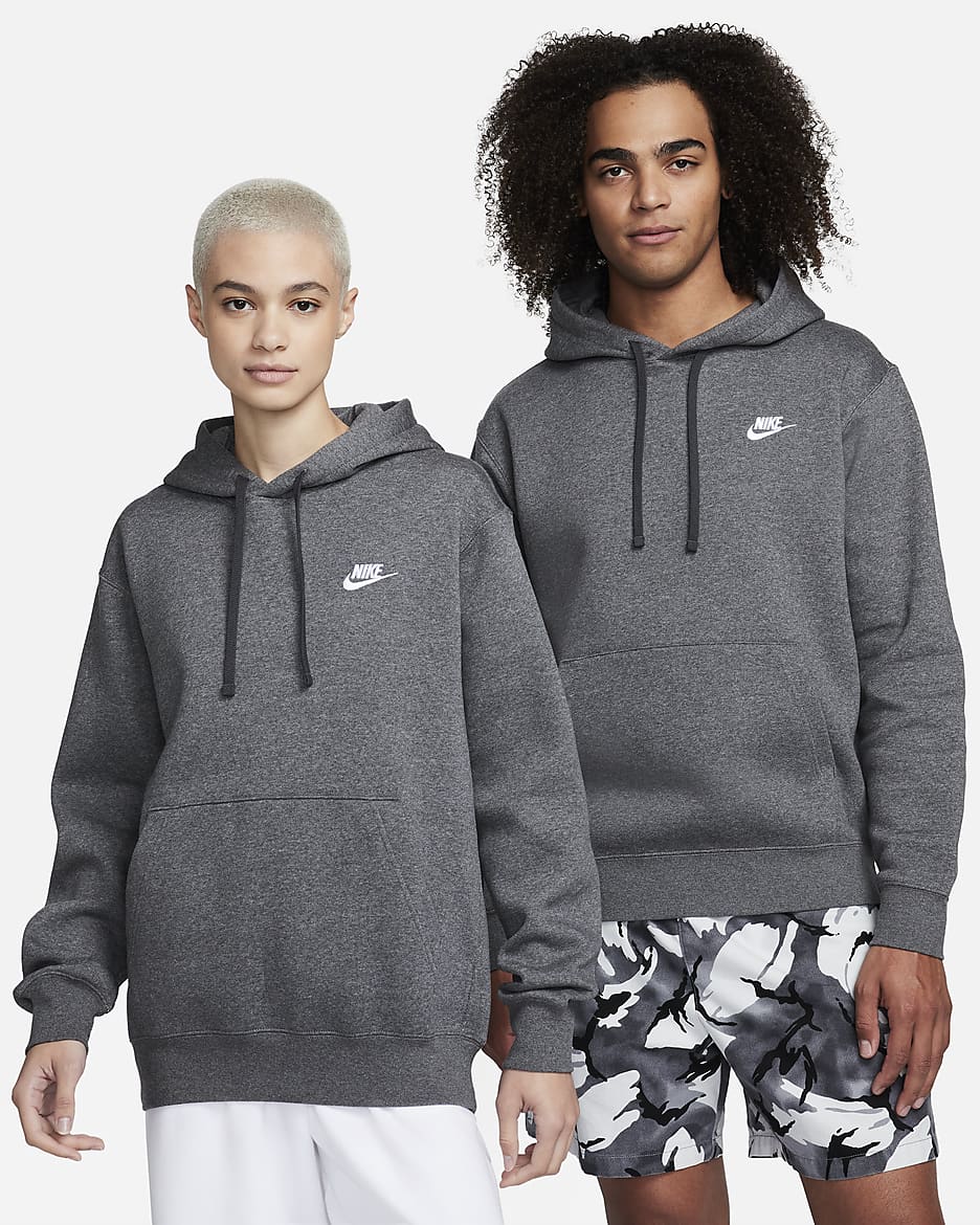 Nike Sportswear Club Fleece Sudadera con gorro sin cierre - Carbón jaspeado/Antracita/Blanco