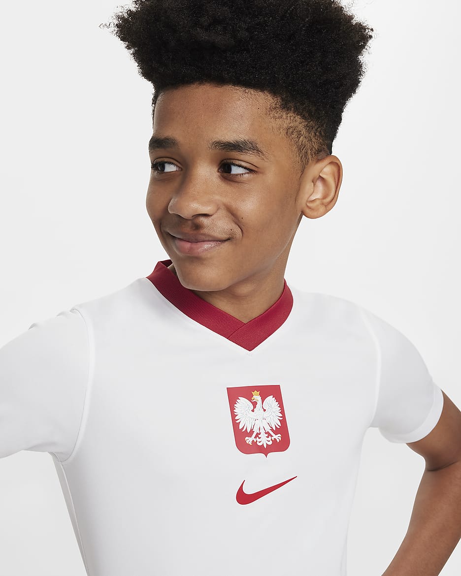 Polen 2024/25 Home Nike Dri-FIT Fußball-Kurzarmshirt für ältere Kinder - Weiß/Sport Red/Sport Red