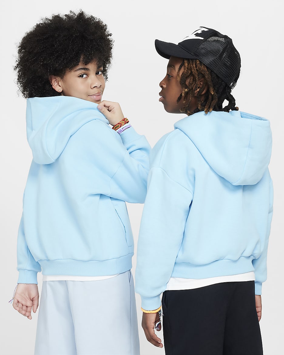 Nike SB Icon Fleece EasyOn Older Kids' Oversized Pullover Hoodie - Aquarius Blue/White
