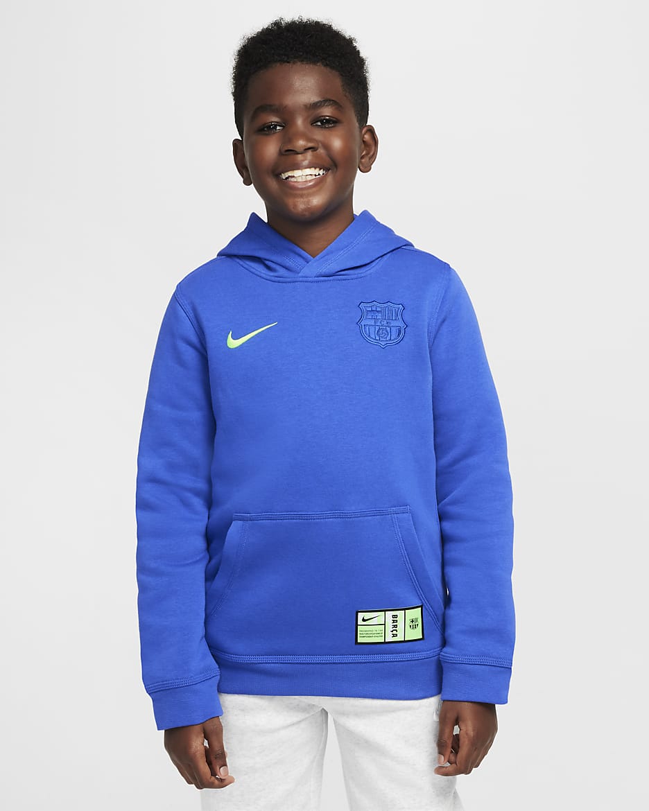F.C. Barcelona Club Third Older Kids' (Boys') Nike Football Pullover Hoodie - Hyper Royal/Lime Blast