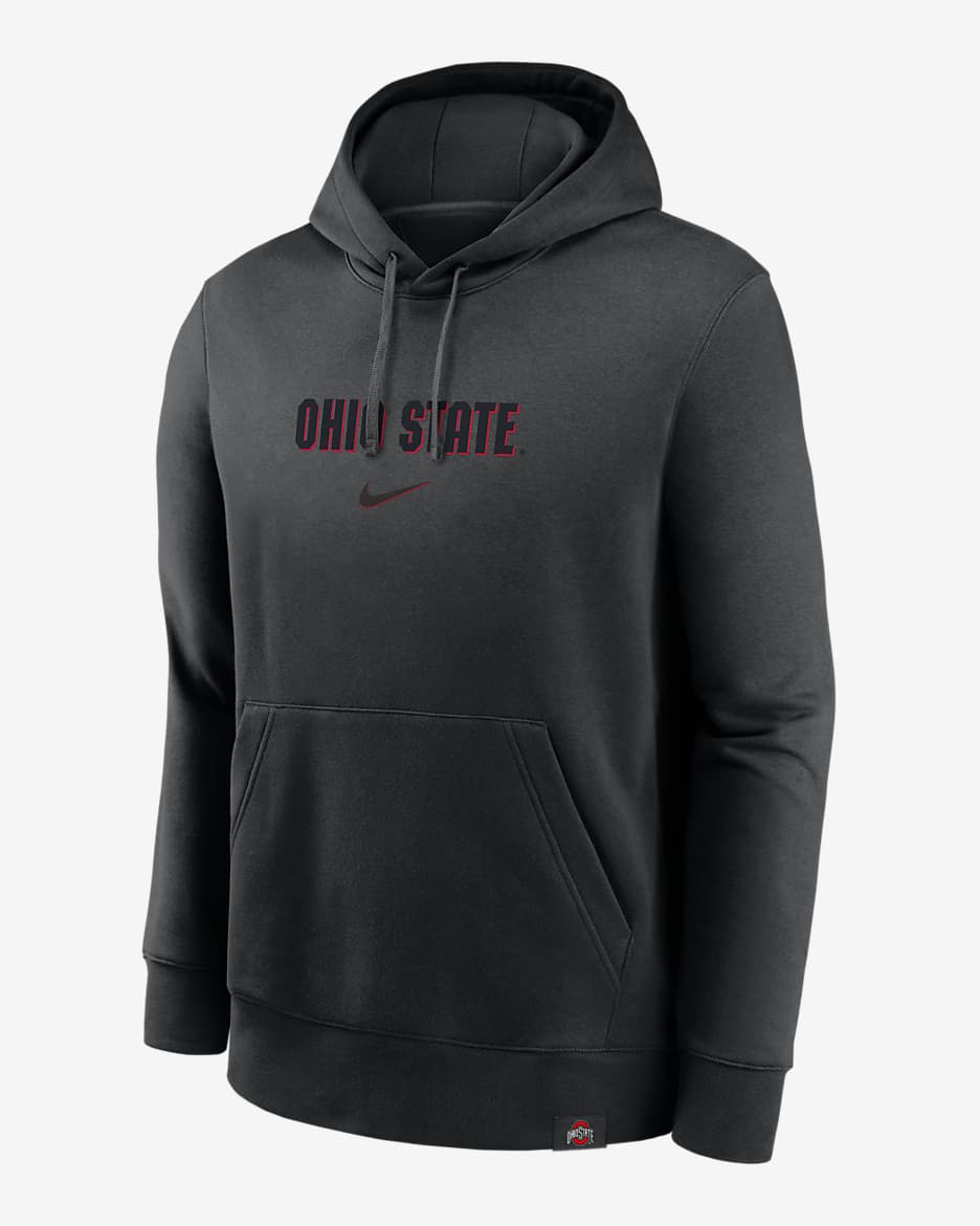 Ohio State Buckeyes Statement Wordmark Lockup Heavyweight Men's Nike College Pullover Hoodie - Black