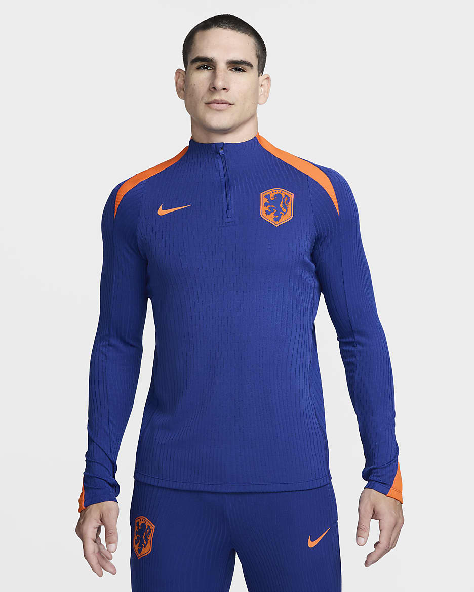 Netherlands Strike Elite Men's Nike Dri-FIT ADV Football Knit Drill Top - Deep Royal Blue/Safety Orange/Safety Orange