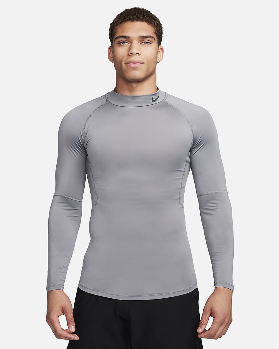 Playera de manga larga de fitness Dri-FIT de cuello alto para hombre Nike Pro - Gris humo/Negro