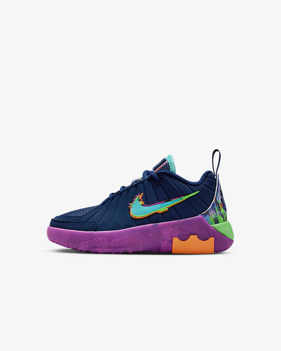 LeBron Witness 9 Young Kids' Basketball Shoes - Blue Void/Vivid Purple/Green Strike/Bleached Turquoise
