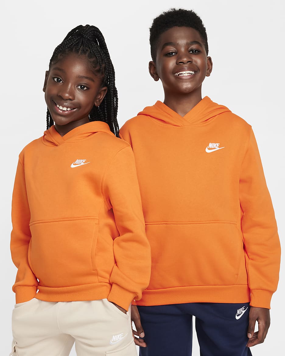 Sudadera con gorro sin cierre para niños talla grande Nike Sportswear Club Fleece - Naranja seguridad/Blanco