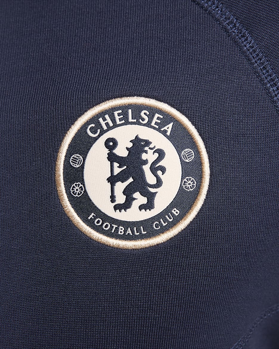 Chelsea FC Tech Fleece Windrunner Nike Soccer hosszú cipzáras, kapucnis férfipulóver - Obsidian/Guava Ice