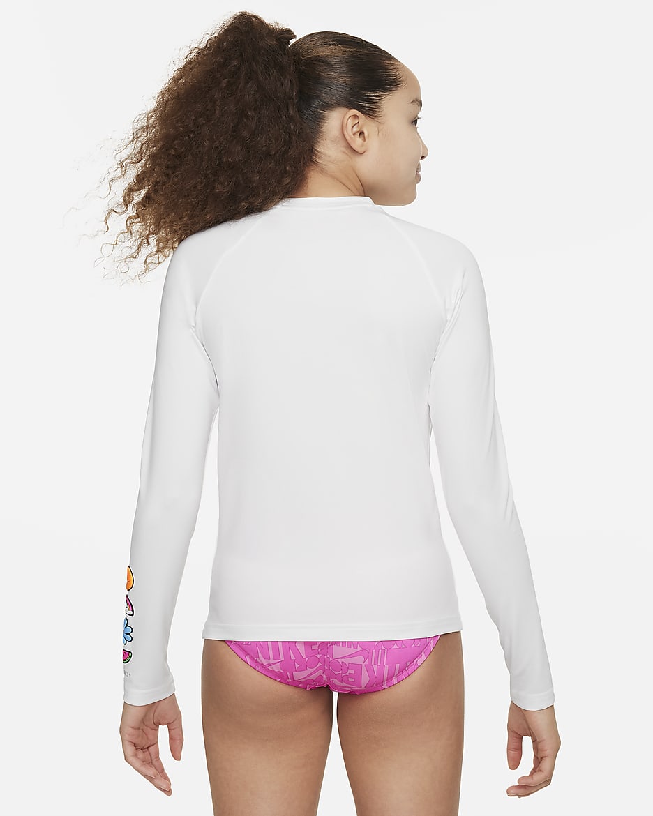 Playera Hydroguard de manga larga para niña talla grande Nike Swim Charms - Blanco