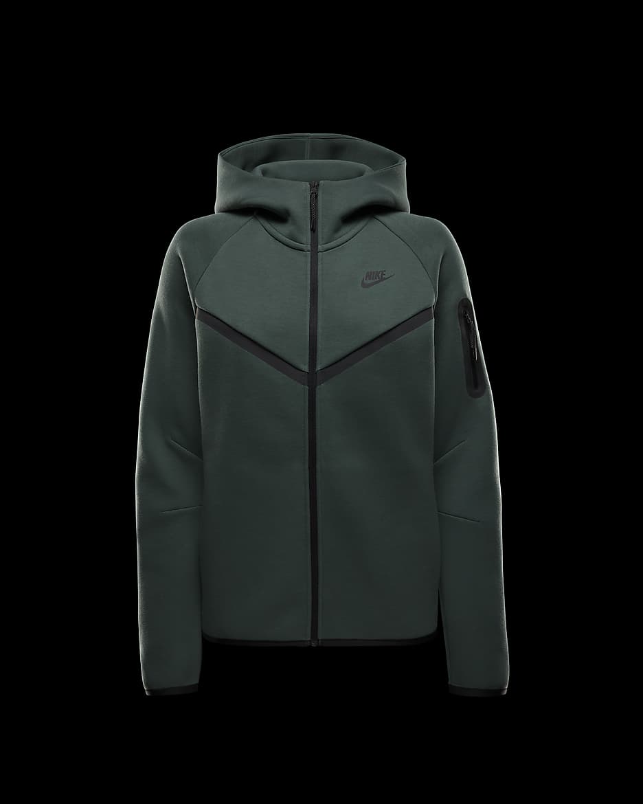 Nike Sportswear Tech Fleece Windrunner hoodie met rits voor dames - Vintage Green/Zwart