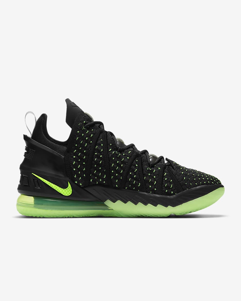 Calzado de básquetbol LeBron 18 "Black/Electric Green" - Negro/Negro/Verde eléctrico