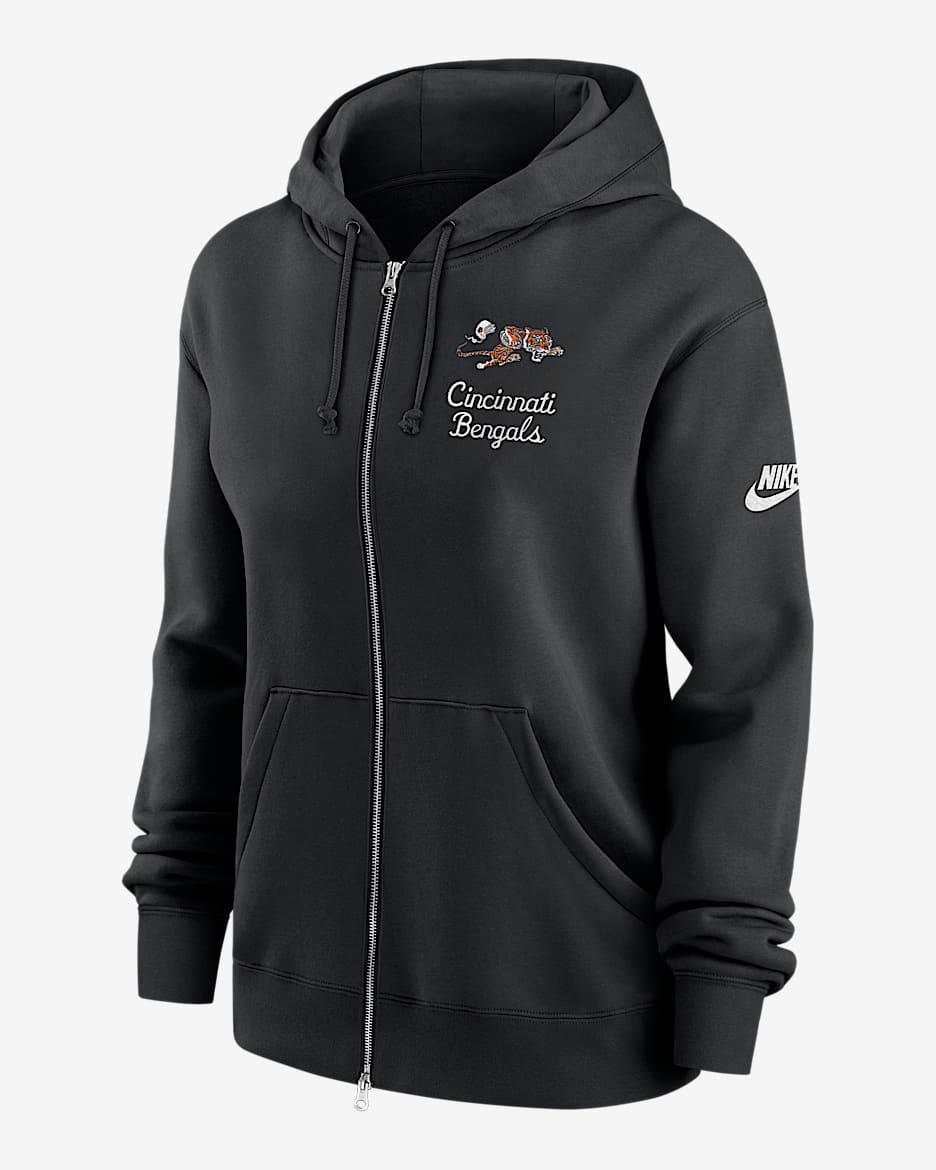 Sudadera con gorro Nike de la NFL de cierre completo para mujer Cincinnati Bengals Phoenix Rewind - Negro