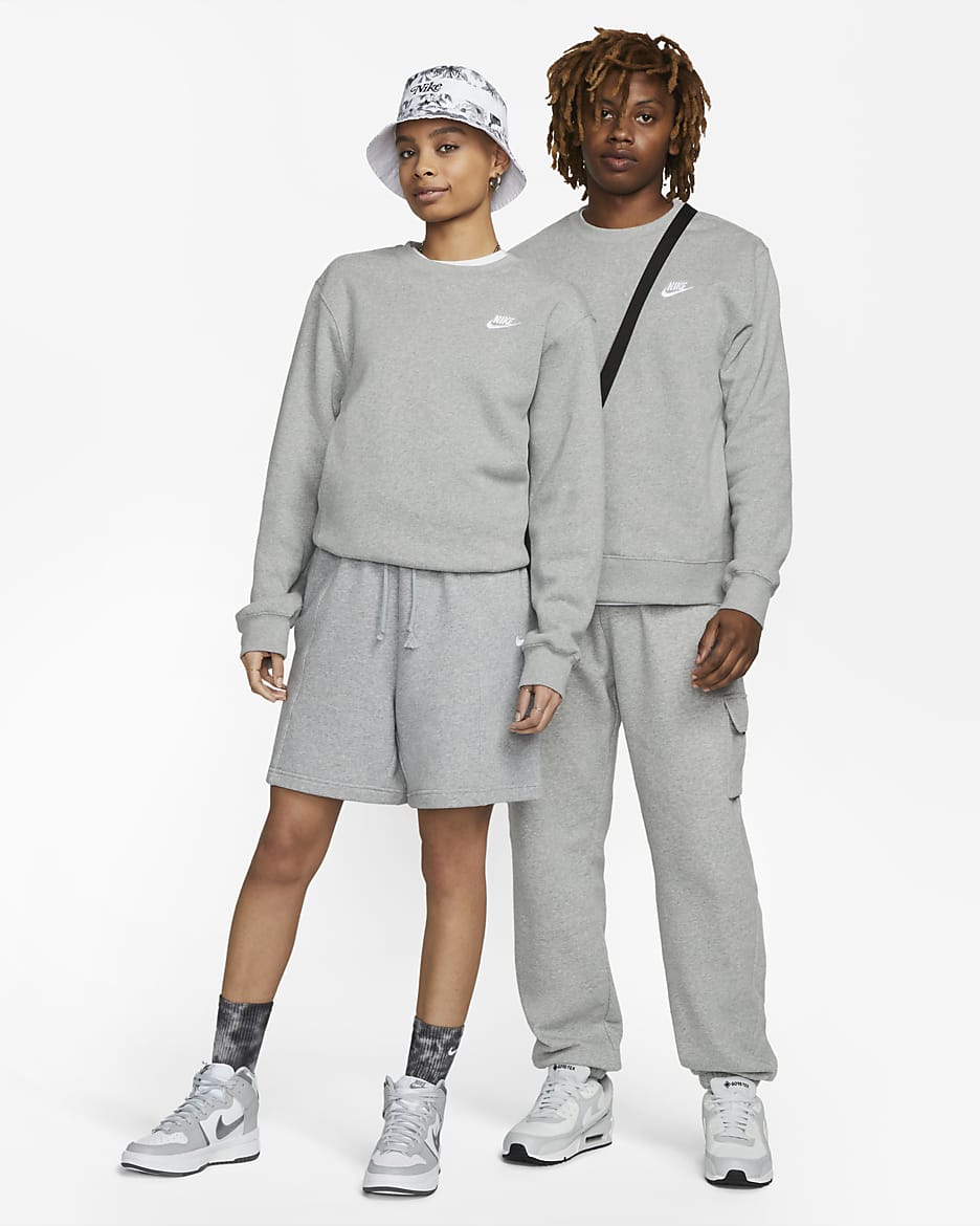 Nike Sportswear Club Fleece-crewtrøje til mænd - Dark Grey Heather/hvid