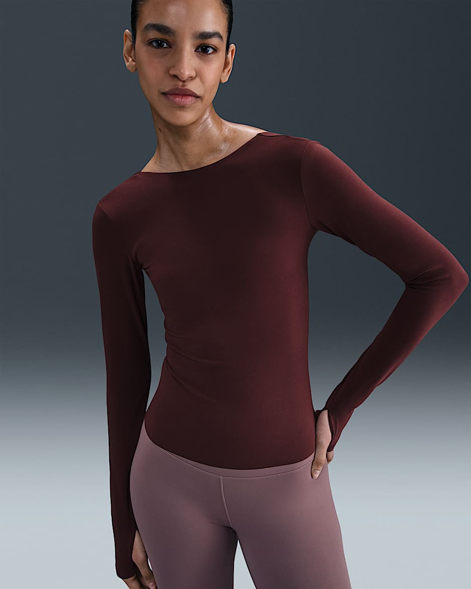 Nike Zenvy Women's Dri-FIT Long-Sleeve Top - Burgundy Crush/White