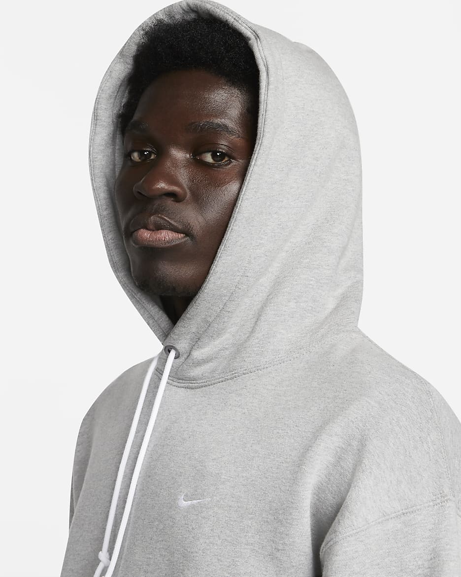 Nike Solo Swoosh Men's Fleece Pullover Hoodie - Dark Grey Heather/White