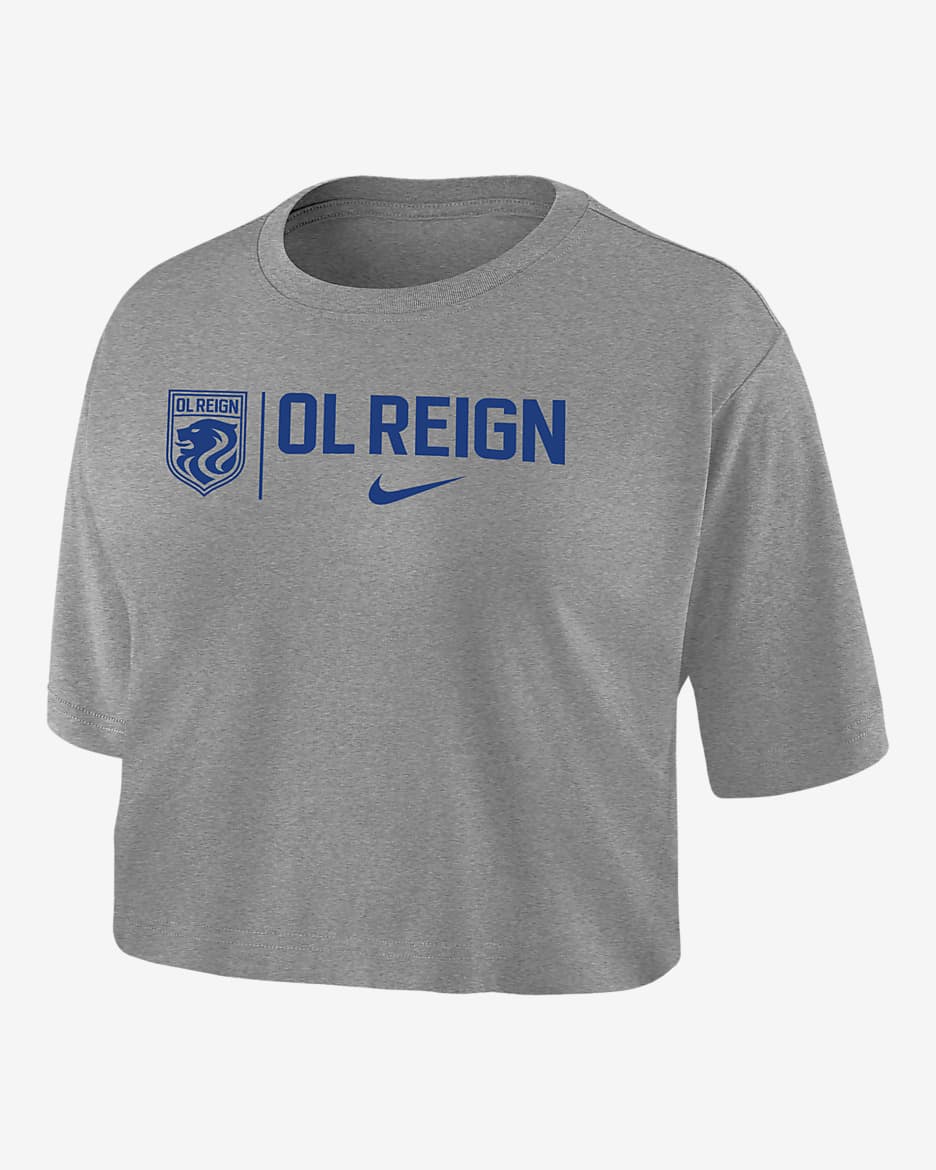 OL Reign Women's Nike Dri-FIT Soccer Cropped T-Shirt - Dark Grey Heather