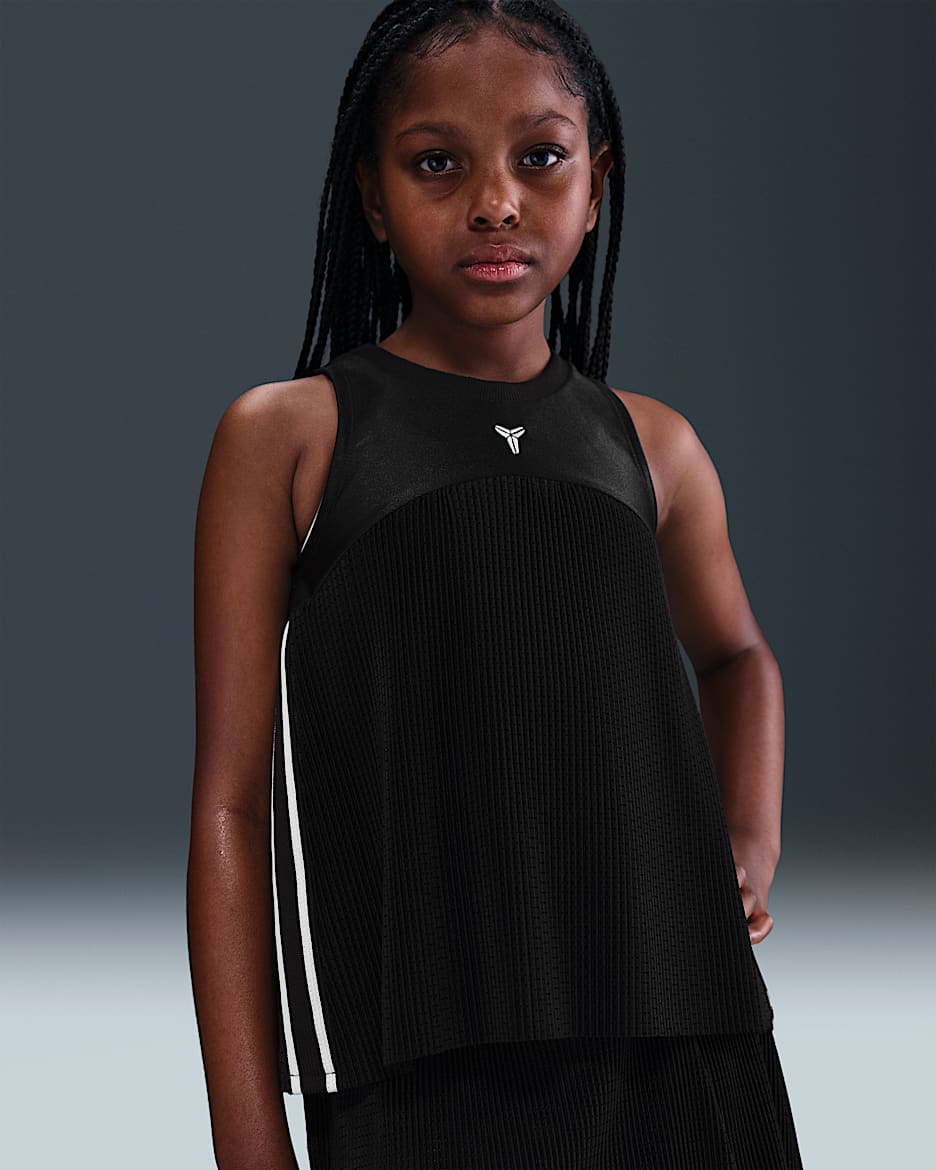 Camiseta de tirantes de básquetbol para niña talla grande Kobe - Negro/Blanco