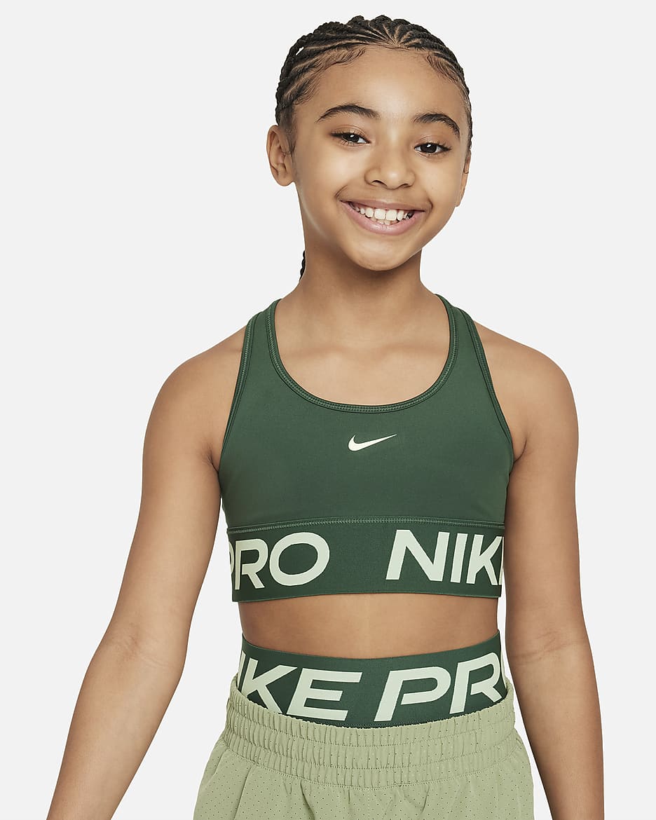 Nike Pro Swoosh Girls' Sports Bra - Fir/Barely Volt