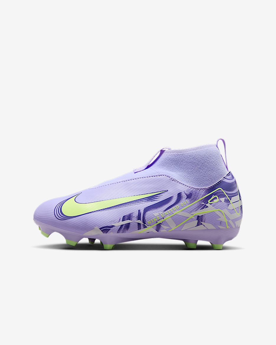 Nike United Jr. Mercurial Superfly 10 Academy Big Kids' MG High-Top Soccer Cleats - Purple Agate/Barely Volt
