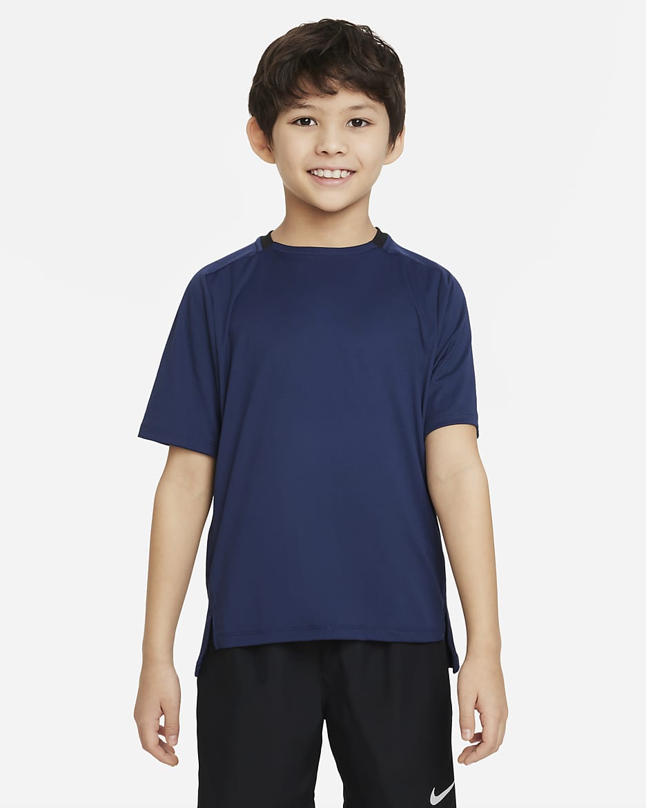 Playera de entrenamiento Dri-FIT para niño talla grande Nike Multi - Azul marino medianoche/Negro