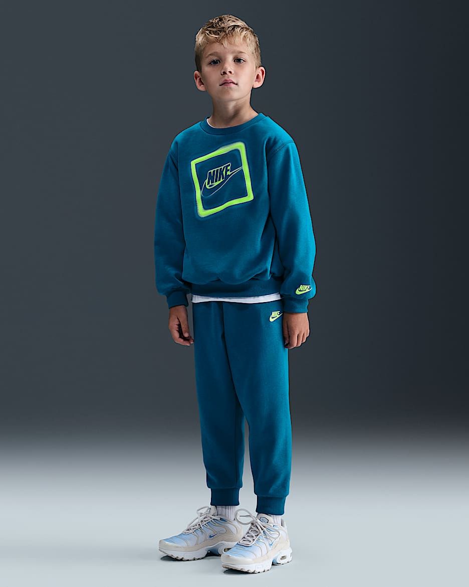 Nike Glow With Me Little Kids' Lightweight Fleece 2-Piece Crew Set - Green Abyss