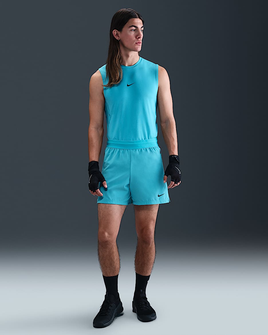 Shorts de fitness Dri-FIT sin forro de 13 cm para hombre Nike Flex Rep - Cactus empolvado/Negro/Negro
