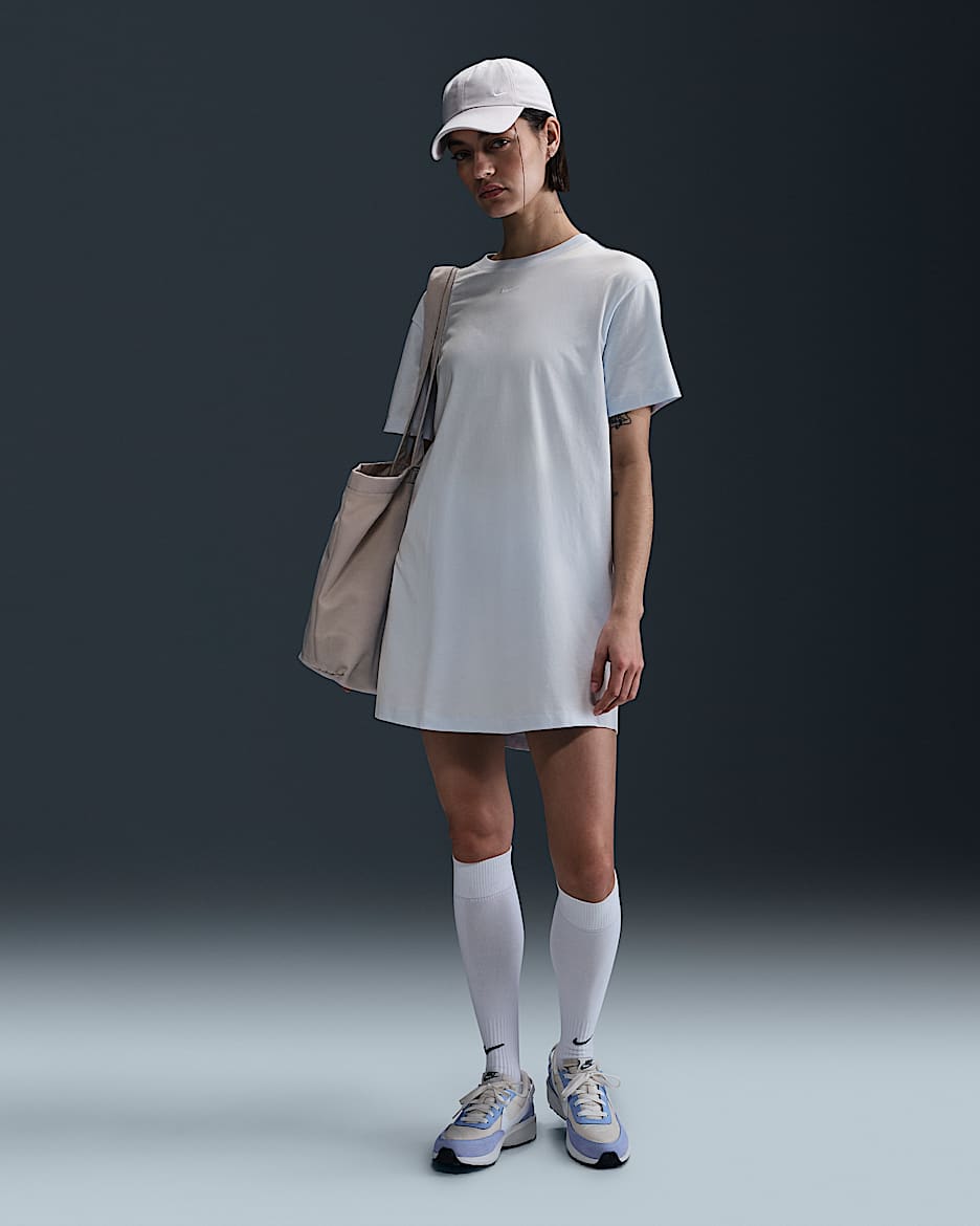 Vestido tipo playera oversized para mujer Nike Sportswear Chill Knit - Tinte azul/Vela