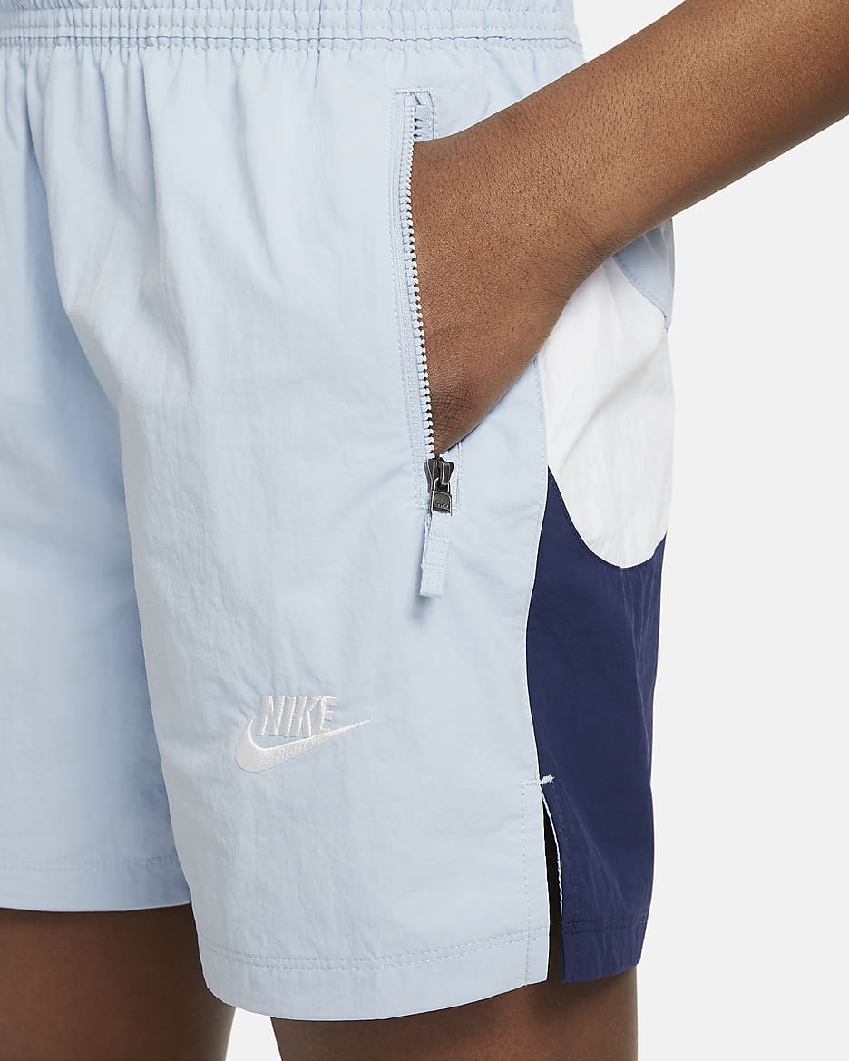 Nike Sportswear Amplify Big Kids' Woven Shorts - Light Armory Blue/Midnight Navy/White