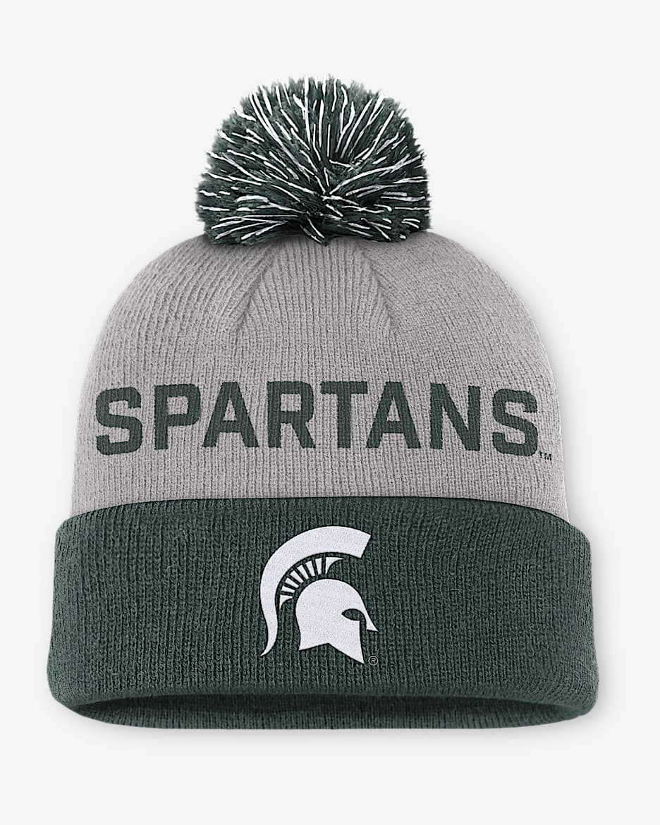 Michigan State Primetime Peak Men's Nike College Cuffed Pom Beanie - Grey