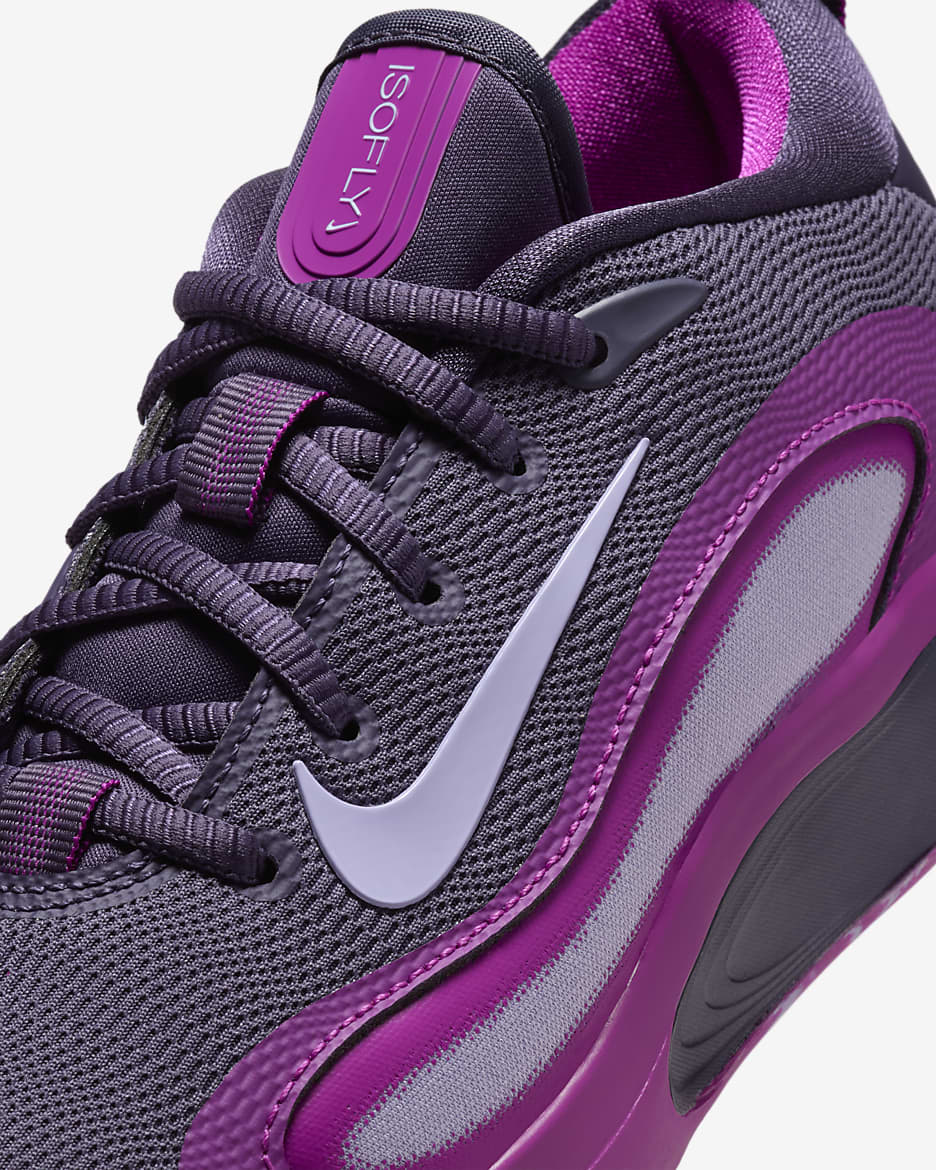 Tenis de básquetbol para niños grandes Nike IsoFly - Pasa oscuro/Fucsia cálido/Hortensias