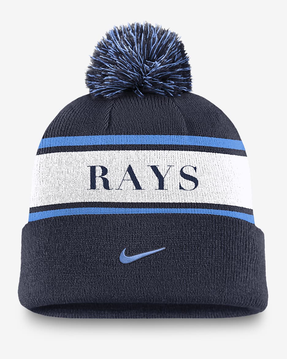 Tampa Bay Rays Team Stripe Peak Men's Nike MLB Cuffed Pom Beanie - Navy