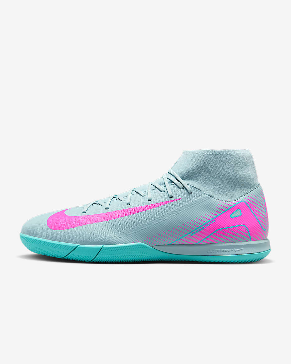 Tacos de fútbol IC de corte high Nike Mercurial Superfly 10 Academy - Cubo océano/Avalancha rosa