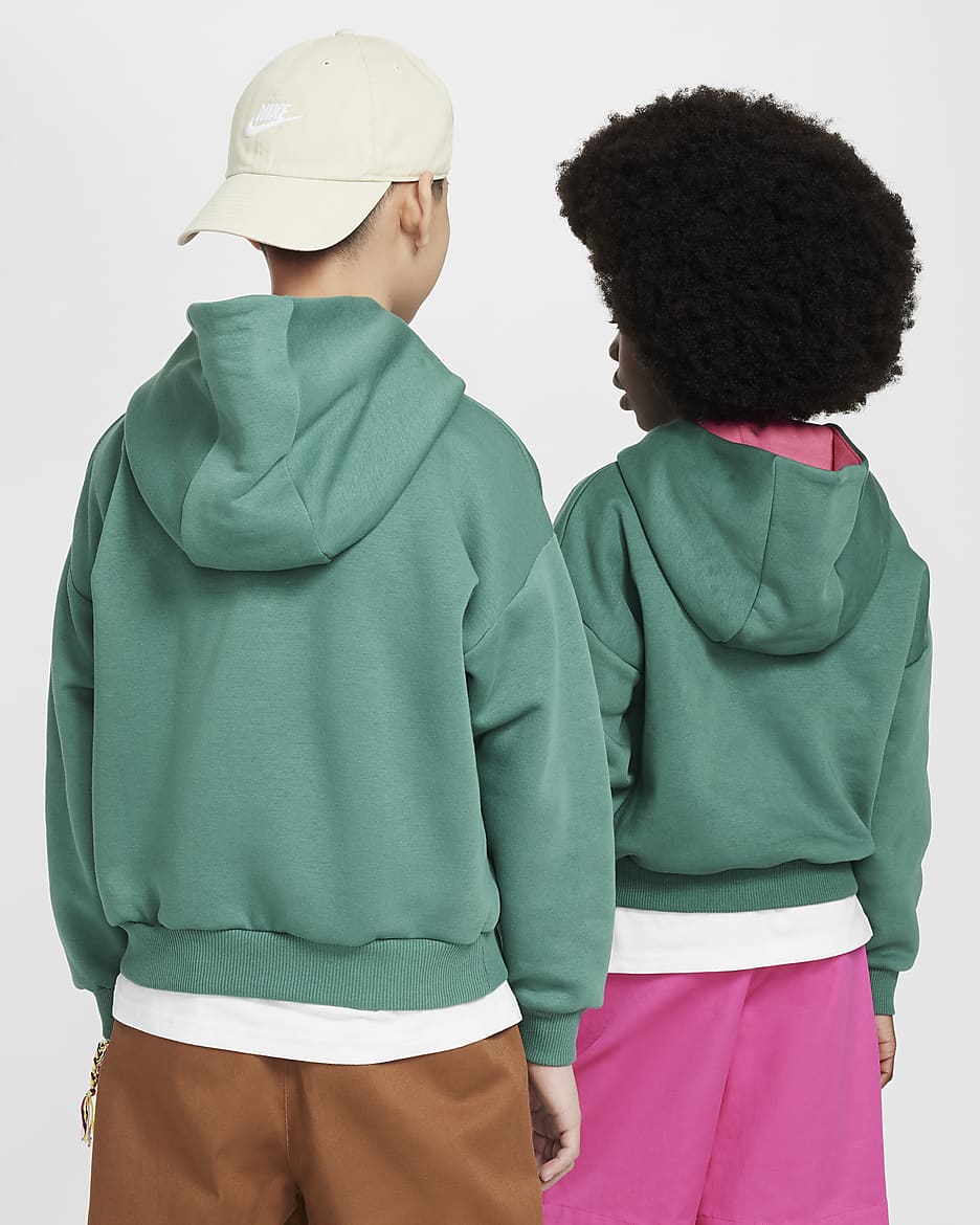 Nike SB Icon Fleece EasyOn Older Kids' Oversized Pullover Hoodie - Bicoastal/Alchemy Pink/White