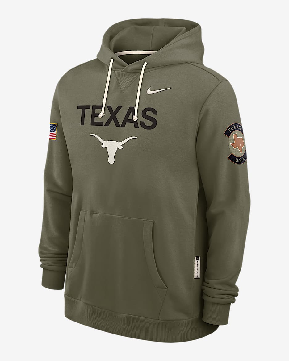 Texas 2025 Military Appreciation Men's Nike Dri-FIT College Pullover Hoodie - Olive