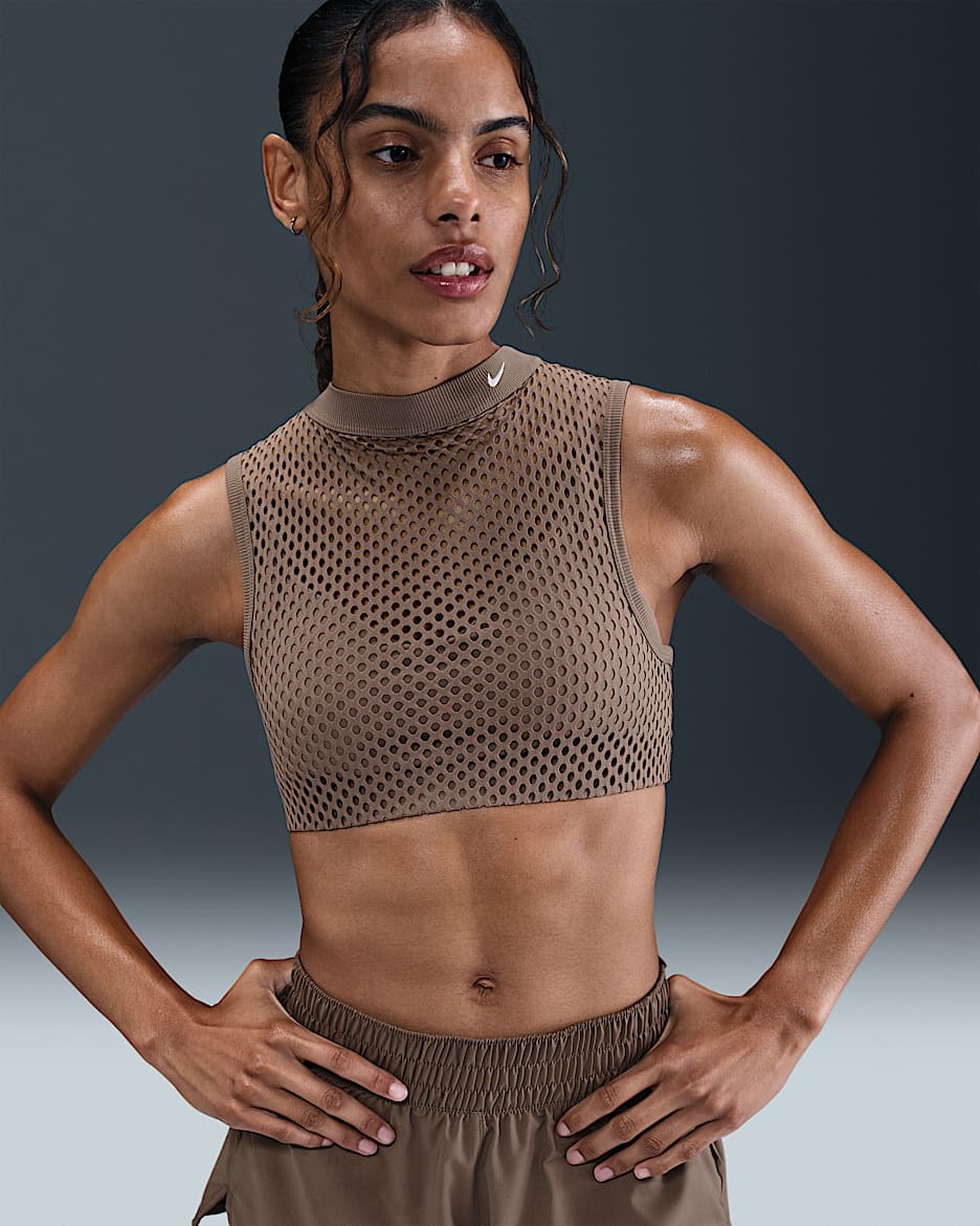Nike Indy Net Women's Light-Support Padded Sports Bra - Mink Brown/White