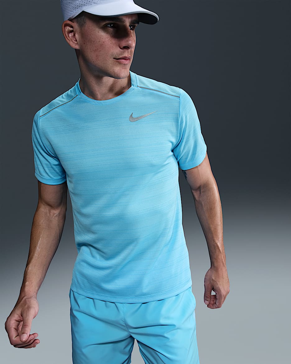 Haut de running à manches courtes Nike Miler pour Homme - Aquarius Blue