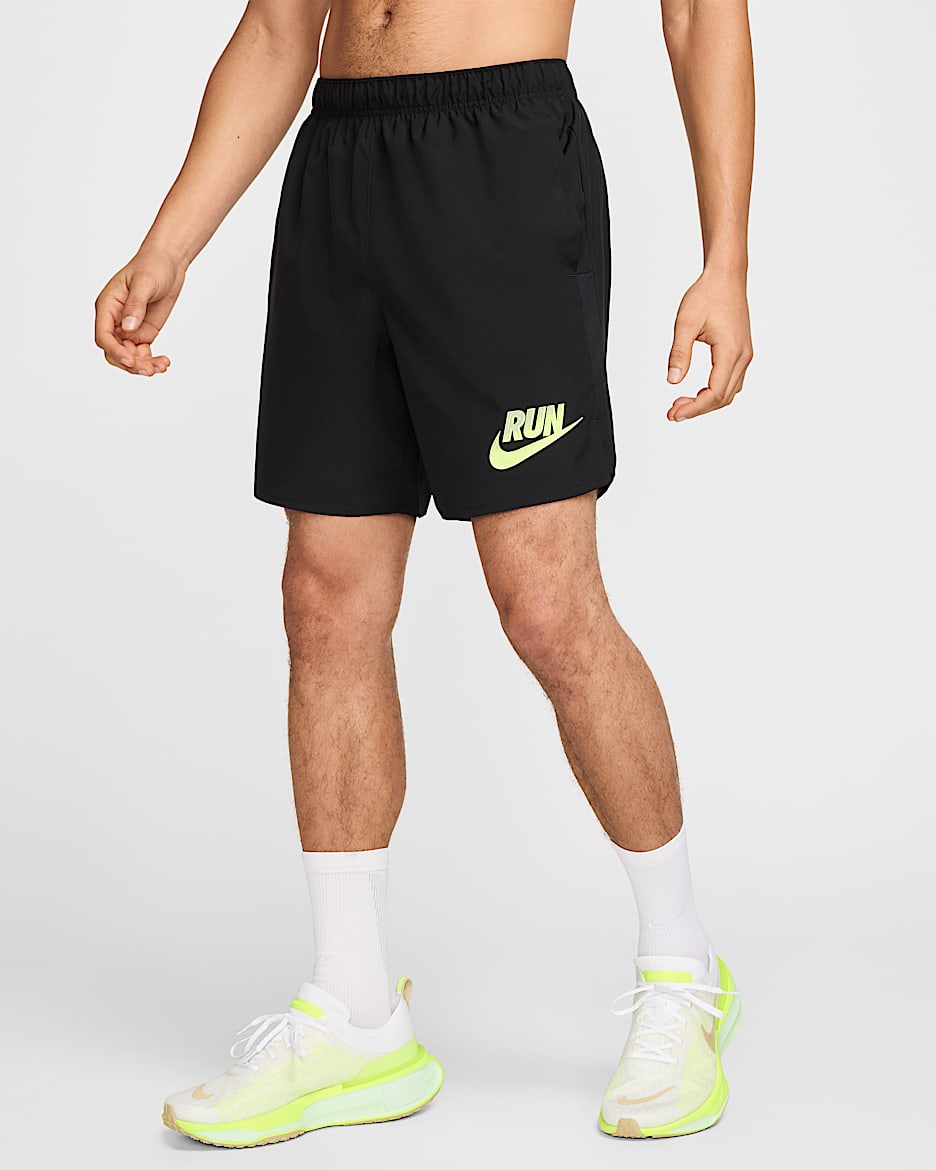 Nike Challenger Run Energy Men's Dri-FIT 7" Unlined Running Shorts - Black/Black/Black/Barely Volt