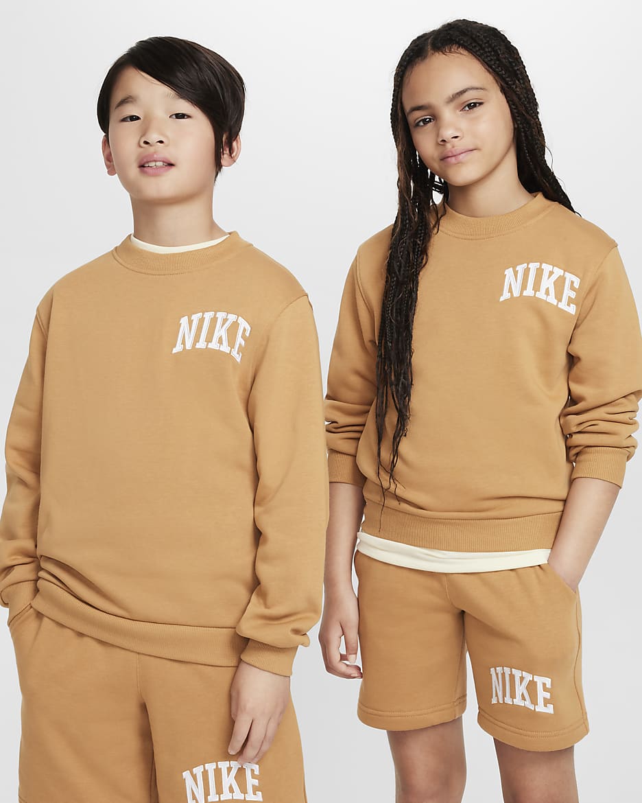 Sudadera de cuello redondo de French Terry para niños talla grande Nike Sportswear Club - Lino/Blanco