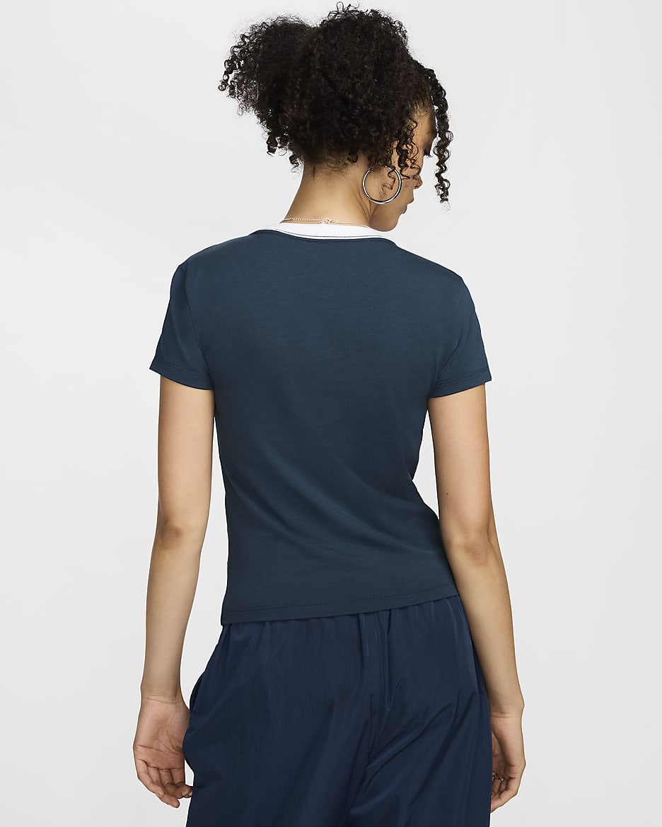 T-shirt slim court Nike Sportswear Chill Knit pour femme - Armory Navy/Blanc