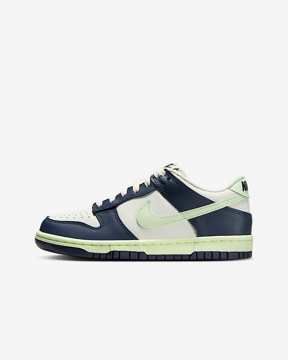 Nike Dunk Low Older Kids' Shoes - Sail/Midnight Navy/Volt Tint/Volt Tint