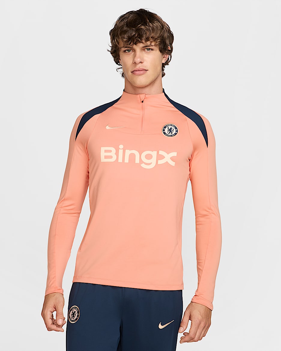 Chelsea F.C. Strike Special Edition Men's Nike Dri-FIT Football Drill Top - Apricot Agate/Obsidian/Guava Ice