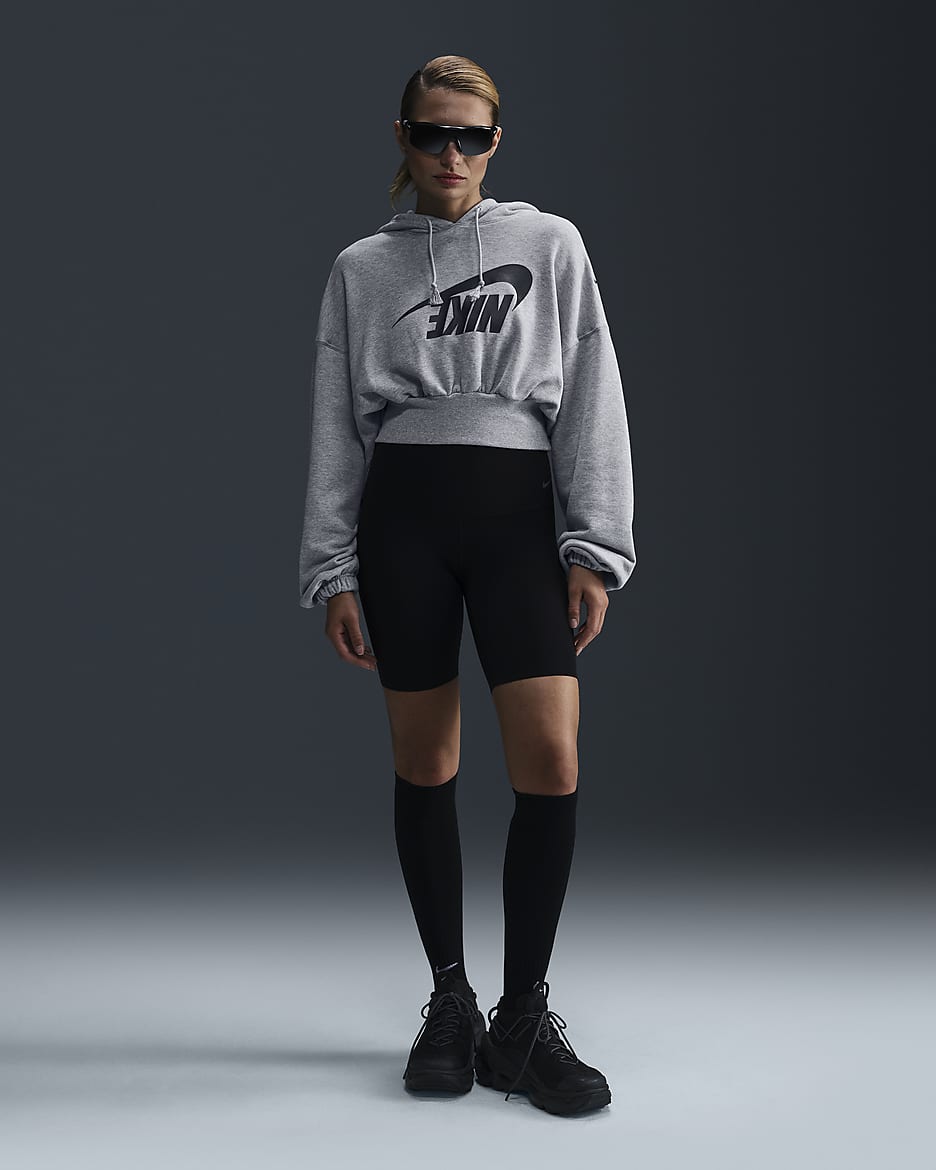 Nike Sportswear Women's Oversized Cropped French Terry Pullover Hoodie - Dark Grey Heather/Black